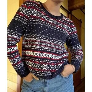 Y2K Tommy Hilfiger Women’s L Fair Isle Nordic Pullover 100% cotton sweater EUC